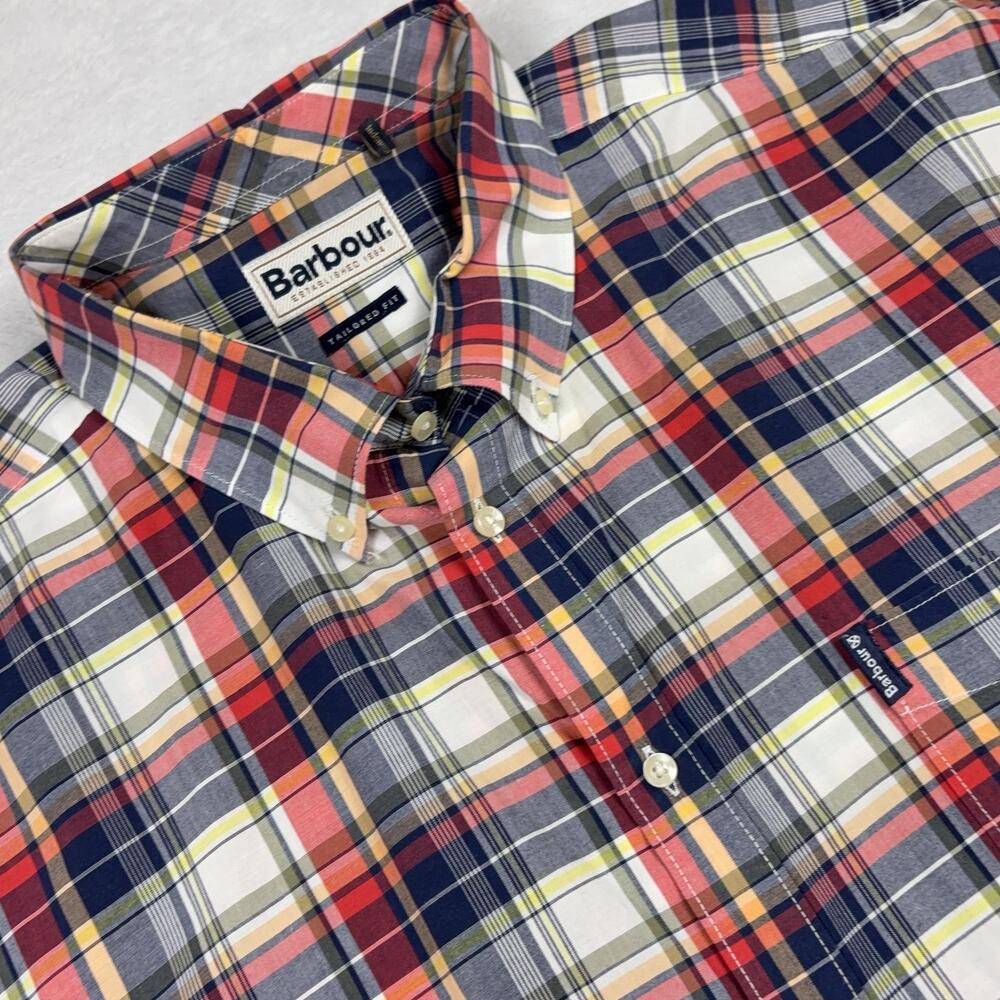 Barbour Button Up Shirt Men 2X Multicolor Plaid Short Sleeve Tailored Fit Casual